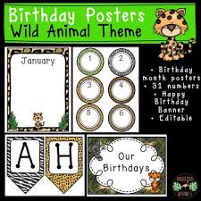 Wild Animal Jungle Birthday Charts Posters Editable