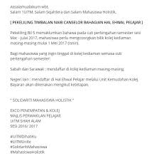 8 cuti pertengahan semester/mid semester break weekly teaching plan & activity: Mpp Uitm Shah Alam On Twitter Pekeliling Dari Tnc Hep Mengenai Penghuni Kolej Sempena Cuti Pertengahan Semester