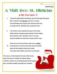 Poem And Quiz A Visit From St Nicholas For 2nd And 3rd Grade Poems Nicholas Quiz
