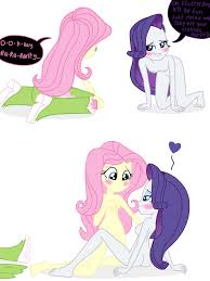 2405837 - questionable, artist:justsomepainter11, derpibooru import,  fluttershy, rarity, equestria girls, barefoot, belly button, blushing,  breasts, busty rarity, butt, clothes, clothes on floor, discarded clothing,  feet, female, flarity, image ...