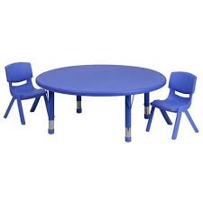 45 Round Blue Plastic Height Adjustable Activity Table Set With 2 Chairs Flash Furniture Table And Chair Sets Activity Table