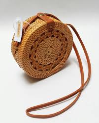 Rhabags Brown Wicker Double Braided Rattan Round Bag Woven Beach Bags Gift For Her Straw Bag Straw Bag Round Bag Woven Beach Bags