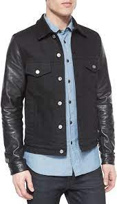 995 Belstaff Stockfield Leather Sleeve Denim Jacket Black Denim Jacket Black Denim Jacket Leather Sleeve Jacket