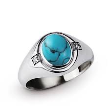 Man Sterling Silver Ring Natural Turquoise And Diamonds Male Stone Ring Turquoise Signet Ring Blue Gems Mens Silver Rings Blue Gemstone Rings Rings For Men