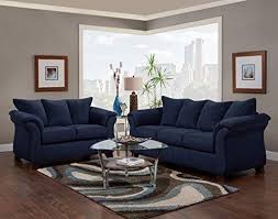 Roundhill Furniture Aruca Navy Blue Microfiber Pillow Back Sofas Roundhill Furniture In 2020 Living Room Sets Sofa And Loveseat Set Black Dining Room