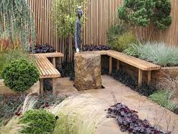 This Elegant Small Garden Mixes Well Behaved Conifers Including A Blue Leaved Weeping Cedrus Small Garden Design Small Backyard Gardens Small Yard Landscaping