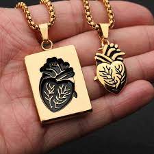 Couple Anatomical Heart Necklace For Women Valentine Gift Gold Stainless Steel Chain Pendant In 2021 Anatomical Heart Necklace Bff Jewelry Puzzle Jewelry