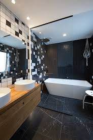 Black And White Bathroom Shower Ideas Glass Shower Screen Tilted Bathroom Black White Bathroom Contrast Bathroom Mirror Free Standing Black White Bathrooms Black Bathroom White Bathroom