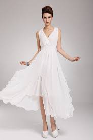 Fashion Elegant V Neck Sleeveless Asymmetrical White Chiffon Ankle Length Dress Chiffon Dress Long Chiffon Dress Evening Dresses Long