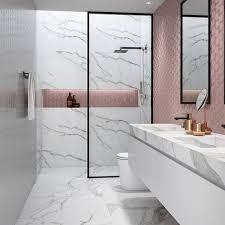 Revestimento De Parede Acetinado Borda Reta Canelado Rosa 43 2x91cm Ceusa Decoracao Do Banheiro Banheiros Modernos Banheiro Feminino
