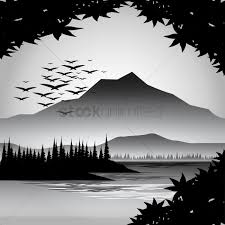 Silhouette river clipart black and white. Silhouette Of River And Mountain View Vector Image 1920556 Stockunlimited