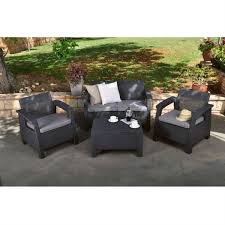 Contemporary Outdoor Coffee Table In Durable Black Plastic Rattan Patio Seating Sets Patio Furniture Sets Contemporary Outdoor Coffee Tables