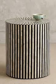 Eternity white round ceramic 21 in. Bone Inlay Black And Ivory Side Table