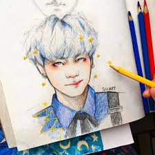 Su Art I Love Stars And Yoongi So Much I Haven T Been Drawing With Colored Pencils For So Long Btsfanart Btsar Bts Drawings Art Drawings