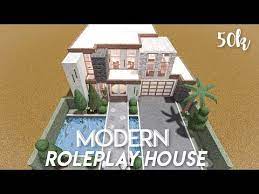 50k Modern Roleplay House Bloxburg Speedbuild Youtube Unique House Design House Bloxburg Two Story House Design