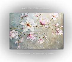 Oil Painting A Touch Of Nature Blooming Magnolia Flowers Painted On Canvas Designed To Liven Up Any Interior By Nizamas Flower Painting Flower Painting On Canvas Flower Art Painting