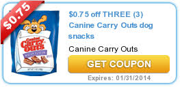 0 75 Off Three 3 Canine Carry Outs Dog Snacks Coupon Dog Snacks Snack Coupons Canine