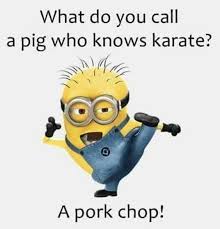 What Do You Call A Pig Who Knows Karate A Pork Chop In 2020 Minions Funny Funny Minion Quotes Funny Picture Quotes