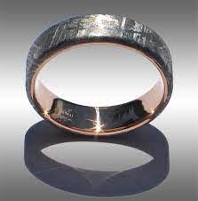 Flat Topped Gibeon Meteorite Ring With 18k Yellow Gold Lining And Beautiful Widmanstatten Pattern Meteorite Wedding Band Meteorite Ring Mens Wedding Rings