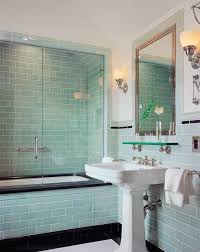 The chevron on the floor, composed of dark emperador and thassos marble, was custom cut by manhattan renovations. Residence On Hook Pond Projects Sawyer Berson Green Tile Bathroom Mint Green Bathrooms Green Bathroom