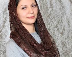 Gift for Mothers Day Brown Veil Brown Lace Scarf Chapel Mantilla Veil for  Mass Catholic Chapel Head Covering Chapel Veil