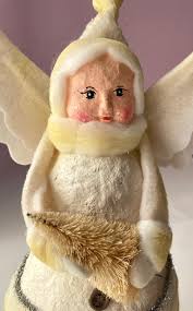 Paper Mache/clay/chalk Snow Angel Figurine, 13' Tall, Glitter, Bottle Brush  Tree, Felt Wings