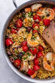 Mediterranean Couscous With Shrimp Recipe Easy Mediterranean Diet Recipes Pescetarian Recipes Mediterranean Diet Recipes