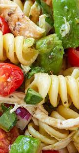 Healthy Chicken Pasta Salad With Avocado Tomato And Basil Healthy Chicken Pasta Healthy Salad Recipes Chicken Pasta Salad Recipes