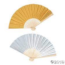 Metallic Fabric Folding Hand Fans 2 Pc Discontinued Hand Fans For Wedding Folding Hand Fan Hand Fan