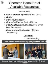 Khi đến với khách sạn sheraton hà nội. Tin Tuyá»ƒn Dá»¥ng Khach Sáº¡n Sheraton Hanoi Hotel Facebook