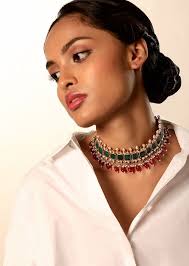 Gold tone Pink green kundan (Karatcart Gold Plated Pink Tumble and Green  Crystals Studded Kundan Ra)