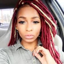 Black And Platinum Blonde Faux Locs Red Faux Locs W Hints Of Blonde Faux Locs Hairstyles Hair Styles Box Braids Shaved Sides