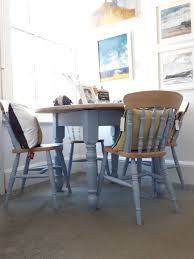 Farmhouse Style Hand Painted Round Pine Dining Table 4 Chairs Soft Blue Grey Modern Look R Painted Chairs Dining Room Pine Dining Table Pine Table And Chairs