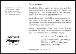 Traueranzeigen von Herbert Wiegand