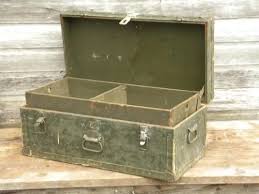 Old Wwii Vintage Olive Drab Us Army Foot Locker Trunk Or Chest Military Shadow Box Military Furniture Lockers