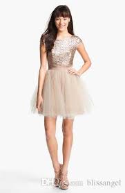 Rose Gold Sequins 2015 Junior Bridesmaid Dresses Jewel Short Sleeves Full Back Pageant Dresses For Girls Kids Dresses Beach Bridesmaid Dresses Best Bridesmaid D Short Gold Bridesmaid Dresses Girls Pageant Dresses