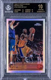 1996 topps basketball kobe bryant rookie rc #138 psa 7 nrmt #138. Kobe Bryant 1996 97 Topps Chrome Refractor Bgs 10 Nets 1 8 Million