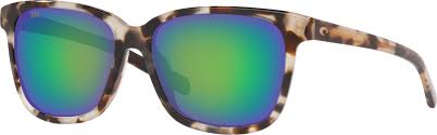 If you like polarized lenses but are concerned about the potential damage to glass, the 580p lenses are created with durable plastic instead. Costa Del Mar May Sunglasses Shiny Tiger Cowrie Green Mirror 580g Andy Thornal Company