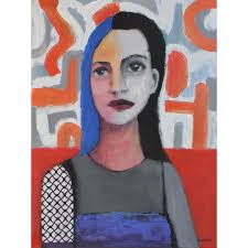 Original Mixed Media Painting Abstract Female Woman Portrait