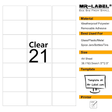 Make sure the size selected matches the size of the sheet of labels you are using. 21 Labels Per Sheet 10 A4 Sheets Laser Print Only Mr Label Clear Removable Waterproof Adhesive Spice Seasoning Labels Stationery Office Supplies Labels Index Dividers Stamps