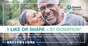 February is Age-related Macular Degeneration (#AMD) Awareness Month! To  help support AMD education and advocacy, the eye care experts at Bausch +  Lomb will donate $1* to the Prevent Blindness sight-saving fund