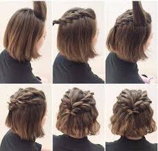 Keep your bangs in a blunt cut, covering your forehead and create a knitted crown. Pin By Amon On Up Do Short Hair Styles Cute Hairstyles For Short Hair Hair Styles