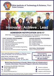 Birla Institute Of Technology And Science Pilani Dubai Campus Fees Bits Pilani Dubai Campus Invites Applications For Admission Under Various Programmes Skilloutlook Com