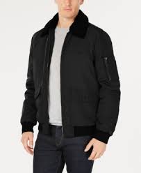 Calvin Klein Men S Bomber Jacket With Sherpa Fleece Collar In Black Modesens In 2020 Mens Jackets Bomber Jacket Black Bomber Jacket