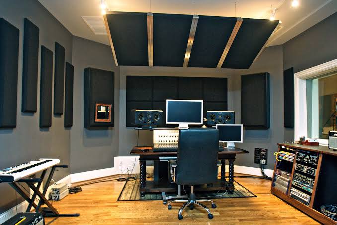 Perfectly balanced studio acoustics use absorption at appropriate reflection points, AI-generated