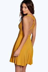 Celine Twist Back Slinky Skater Dress Dresses Women Dress Online Mustard Fashion