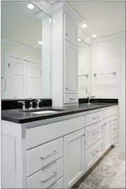 H bathroom linen cabinet in white reflecting the sleek, simple style of the reflecting the sleek, simple style of the naples collection by foremost, this tall, fully assembled linen cabinet in white boasts a wealth of storage possibilities. Double Sink Vanity W Center Tower Contemporary Bathroom Bathroom Vanity With Tower Master Bathroom Vanity Double Vanity Bathroom