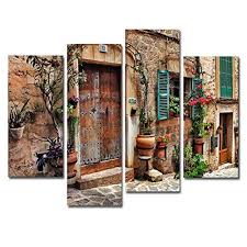 Multi metallic rings metal wall decor. 4 Panel Tuscany Wall Art Streets Of Old Mediterranean Towns Flower Door Windows Paintings Print On Canvas Architecture Pictures For Home Decor Modern Artwork Pricepulse