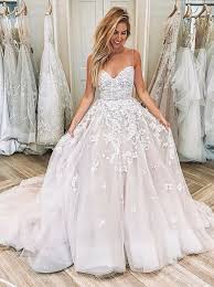 Gorgeous Ball Gown Sweetheart Spaghetti Straps Lace Long Wedding Dresses With Court Train Ball Gowns Wedding Tulle Prom Dress Ball Gown Wedding Dress