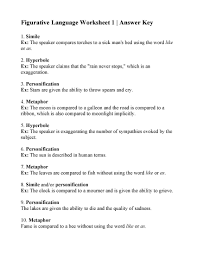 This Is The Answer Key For The Figurative Language Worksheet 1 Figurative Language Worksheet Language Worksheets Figurative Language
